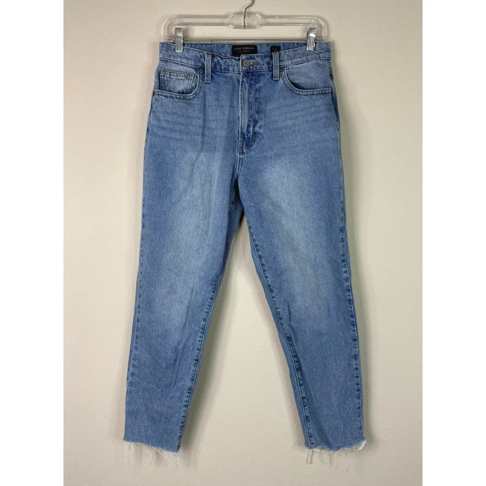 Lucky Brand Women's High Rise Frayed Hem Mom Jeans Drew Denim Size 6/28